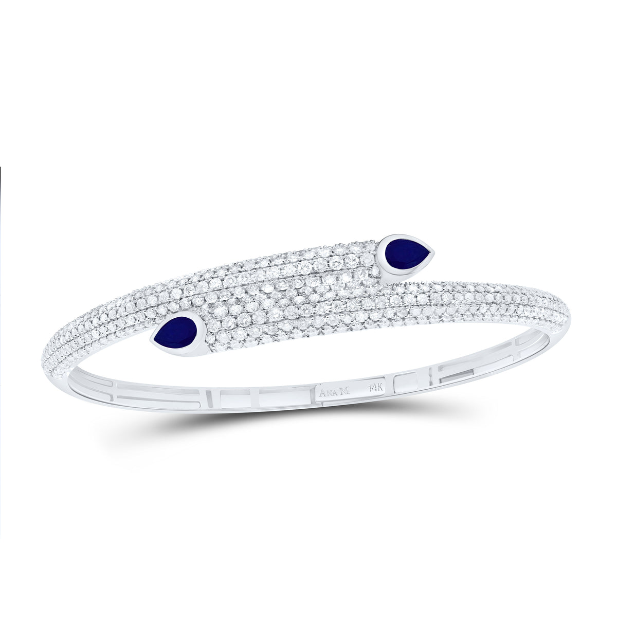 14k Gold 3 3/4 CTW-Natural Diamond 6X4MM Ps-Bs Natural Gemstone Tear Drop Bangle (65X55MM)