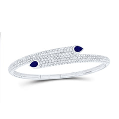 14k Gold 3 3/4 CTW-Natural Diamond 6X4MM Ps-Bs Natural Gemstone Tear Drop Bangle (65X55MM)