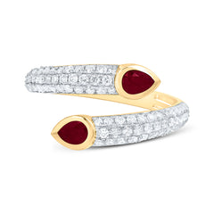 14k Gold 3/8 CTW-Natural Diamond 4X3MM Ps-Ru Natural Gemstone Tear Drop Ring