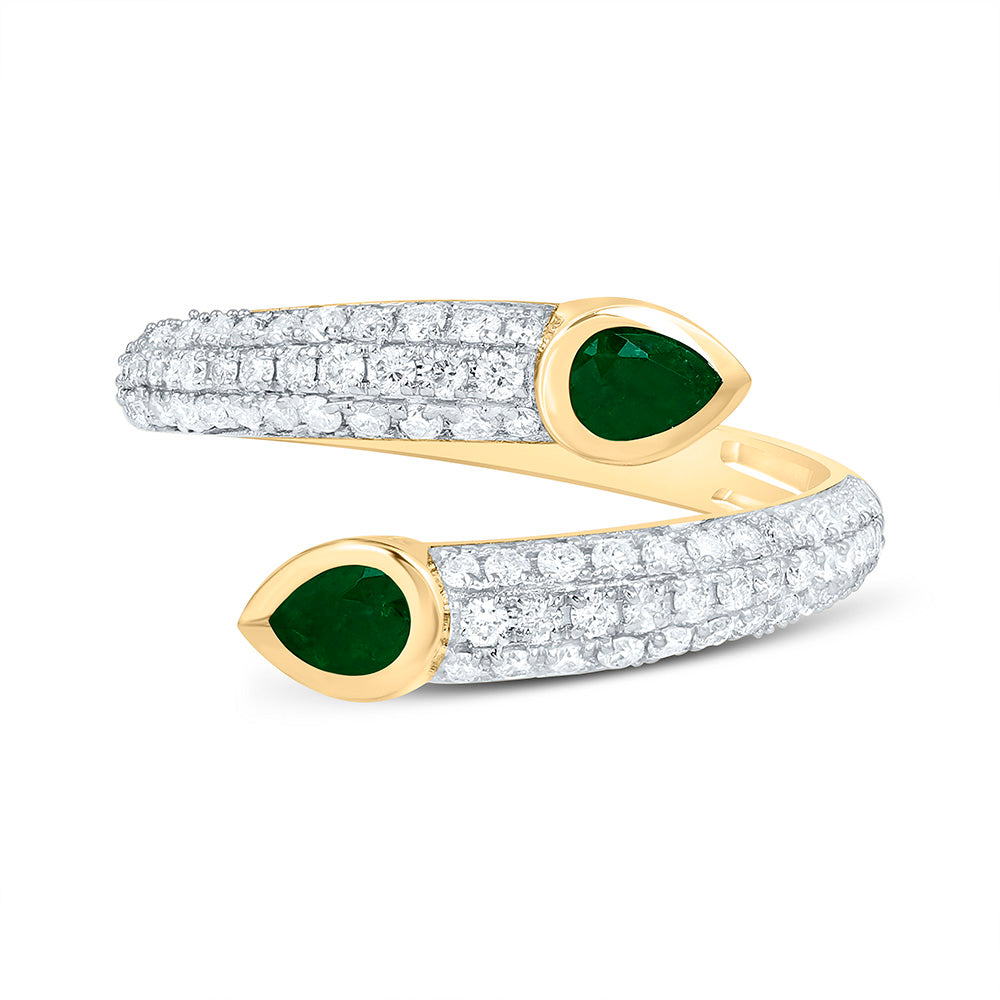 14k Gold 3/8 CTW-Natural Diamond 4X3MM Ps-Em Natural Gemstone Tear Drop Ring