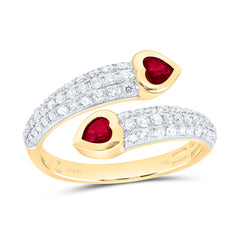 14k Gold 1/2 CTW-Natural Diamond 4MM Ht-Ru Natural Gemstone Heart Ring