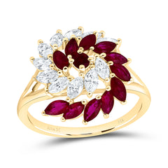 14k Gold 3/4 CTW-Natural Diamond 7/8 Ct-Mq-Ru Natural Gemstone Marquise Ring