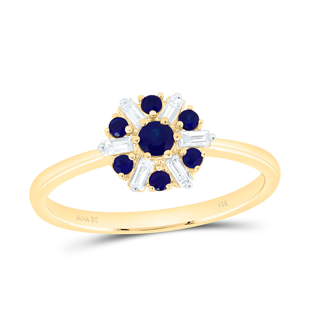 14k Gold 1/8 CTW-Natural Diamond 1/4 Ct-Rd-Bs Natural Gemstone Flower Ring
