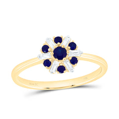 14k Gold 1/8 CTW-Natural Diamond 1/4 Ct-Rd-Bs Natural Gemstone Flower Ring