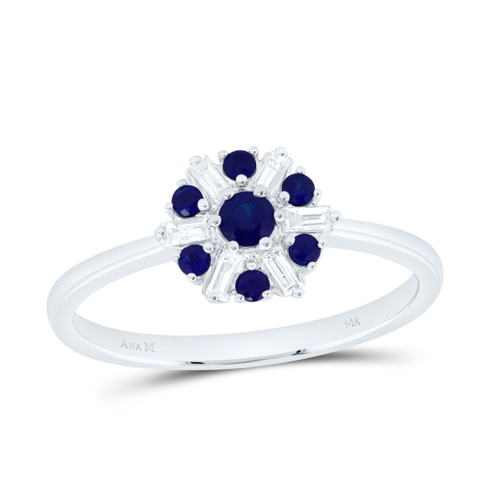 14k Gold 1/8 CTW-Natural Diamond 1/5 Ct-Rd-Bs Natural Gemstone Flower Ring