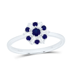 14k Gold 1/8 CTW-Natural Diamond 1/5 Ct-Rd-Bs Natural Gemstone Flower Ring
