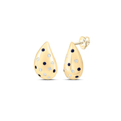 14k Gold 1/3 CTW-Natural Diamond 1/5 Ct-Rd-Bs Natural Gemstone Tear Drop Earring