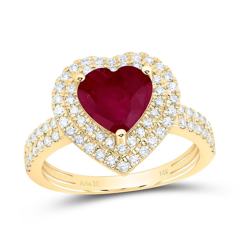 14k Gold 1/2 CTW-Natural Diamond 8MM-Ht-Ru, Natural Gemstone Heart Ring