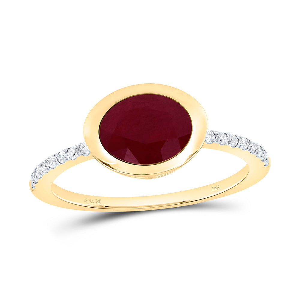 14k Gold 1/8 CTW-Natural Diamond 9X7MM-Ov-Ru, Natural Gemstone Oval Ring