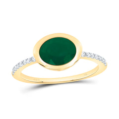 14k Gold 1/8 CTW-Natural Diamond 9X7MM-Ov-Em, Natural Gemstone Oval Ring