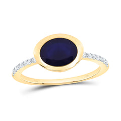 14k Gold 1/8 CTW-Natural Diamond 9X7MM-Ov-Bs, Natural Gemstone Oval Ring