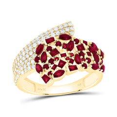 14k Gold 1/3 CTW-Natural Diamond 1/5 Ct-Rd-Ru, 1/2 Ct-Mq-Ru, 1/3 Ct-Bag-Ru, Natural Gemstone Ring