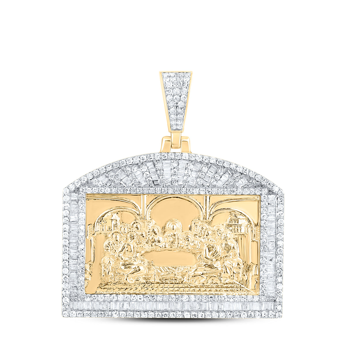 10k Gold 1 1/3 CTW-Natural Diamond Last Supper Mens Charm