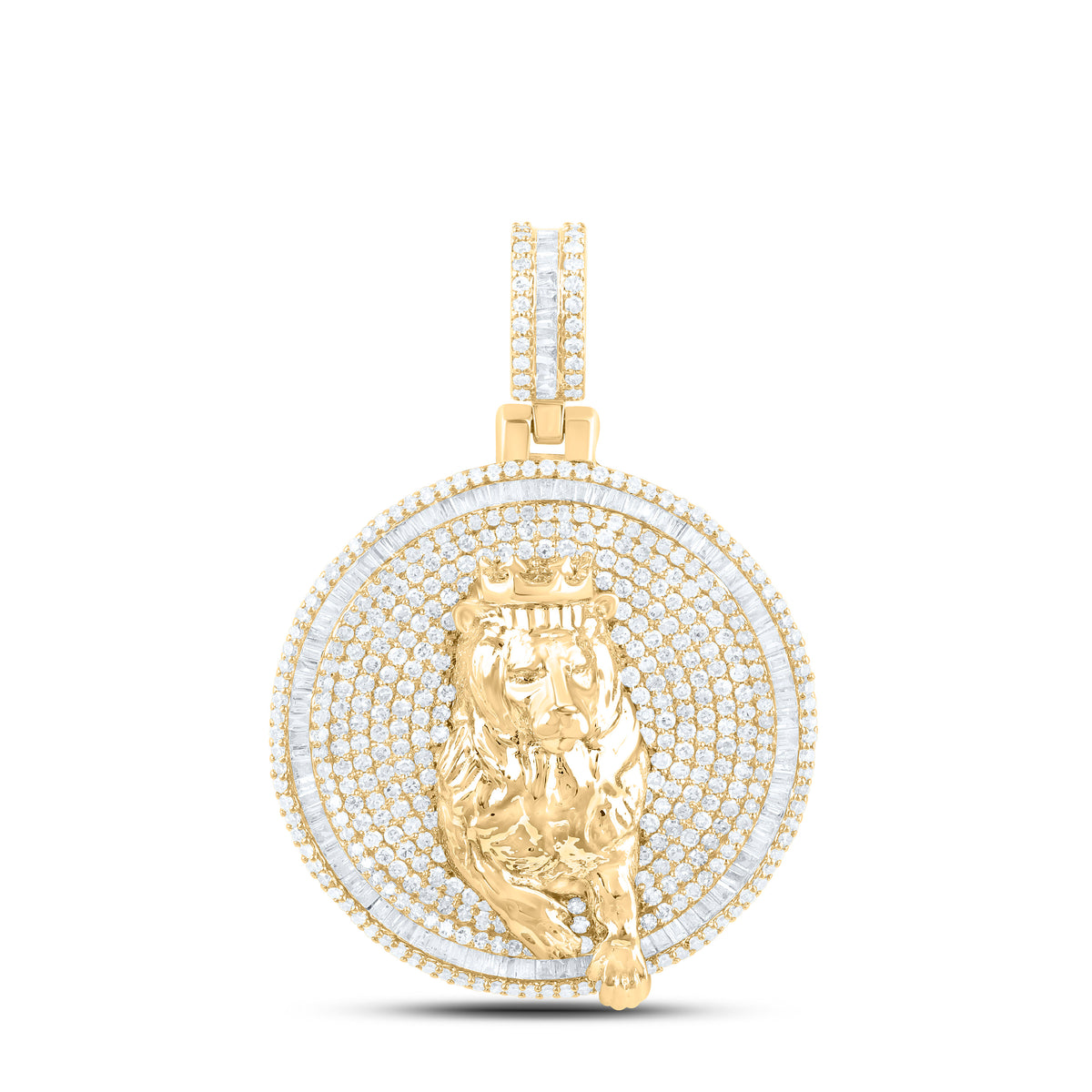 10k Gold 1 3/8 CTW-Natural Diamond Lion Round Mens Charm