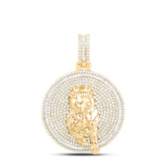 10k Gold 1 3/8 CTW-Natural Diamond Lion Round Mens Charm