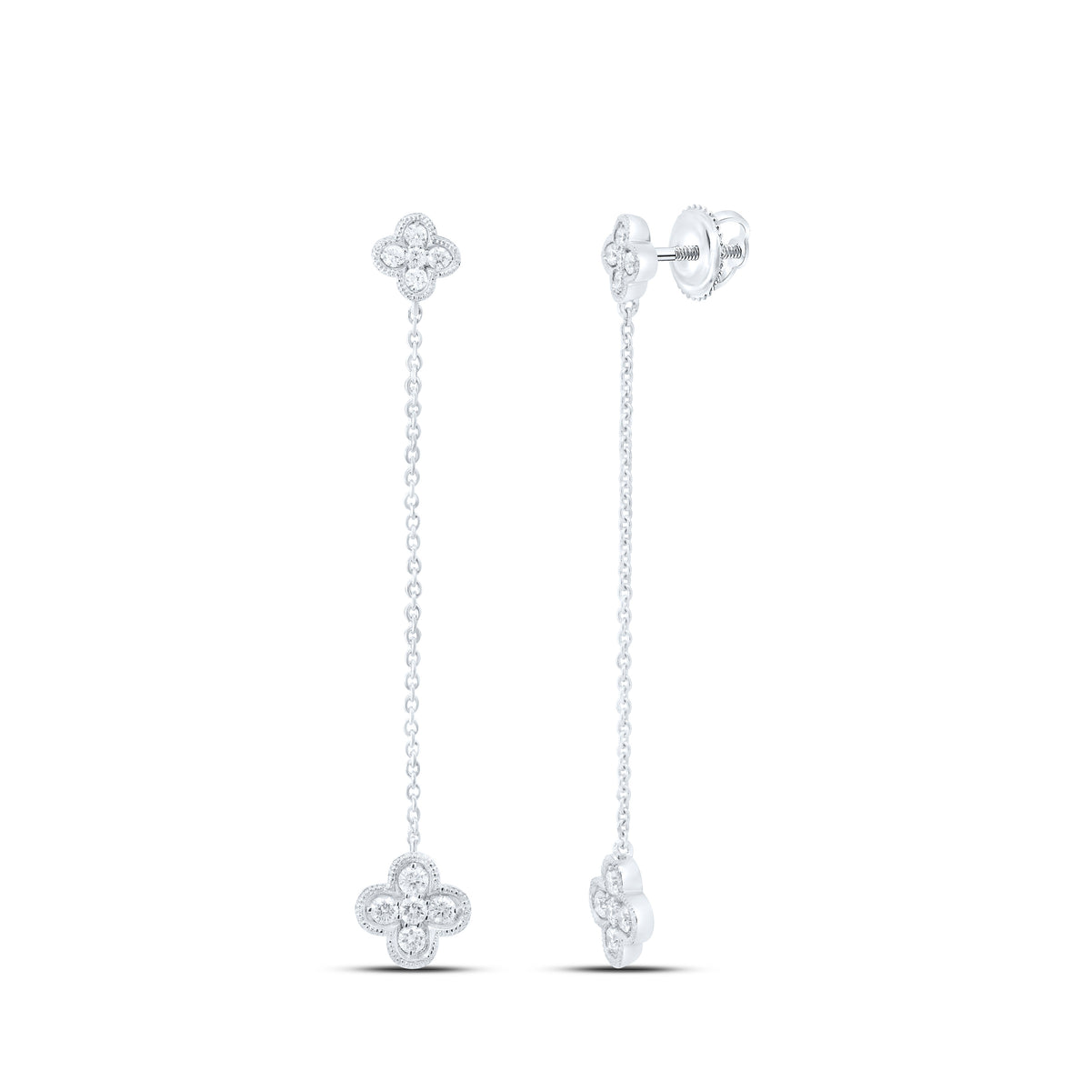 10k Gold 3/8 CTW-Natural Diamond Fashion Clover Dangling Earring