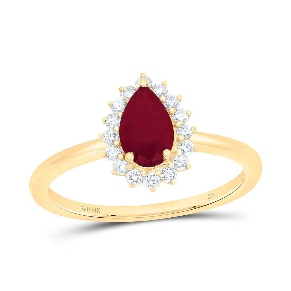 14k Gold 1/5 CTW-Natural Diamond 7X4.5MM Ps-Ru Natural Gemstone Pear Ring