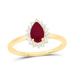 14k Gold 1/5 CTW-Natural Diamond 7X4.5MM Ps-Ru Natural Gemstone Pear Ring