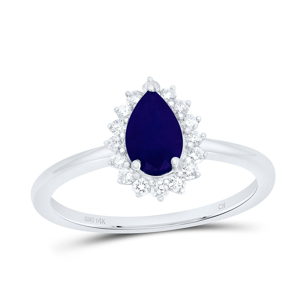 14k Gold 1/5 CTW-Natural Diamond 7X4.5MM Ps-Bs Natural Gemstone Pear Ring