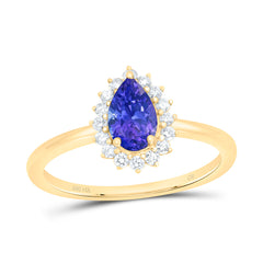 14k Gold 1/5 CTW-Natural Diamond 7X4.5MM Ps-Tan Natural Gemstone Pear Ring