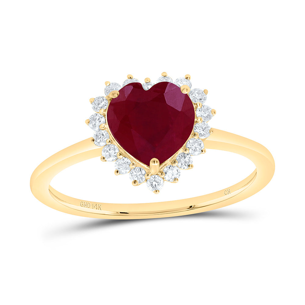 14k Gold 1/5 CTW-Natural Diamond 7MM Ht-Ru Natural Gemstone Heart Ring