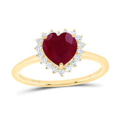 14k Gold 1/5 CTW-Natural Diamond 7MM Ht-Ru Natural Gemstone Heart Ring