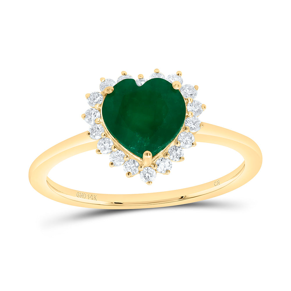 14k Gold 1/5 CTW-Natural Diamond 7MM Ht-Em Natural Gemstone Heart Ring