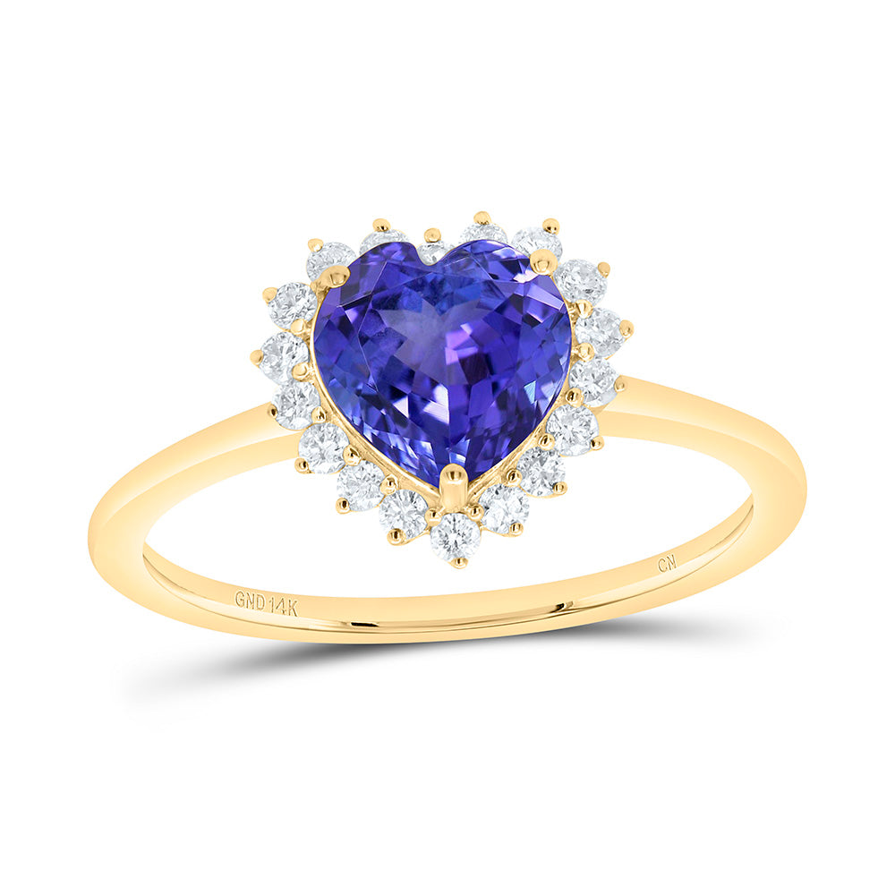 14k Gold 1/5 CTW-Natural Diamond 7MM Ht-Tan Natural Gemstone Heart Ring