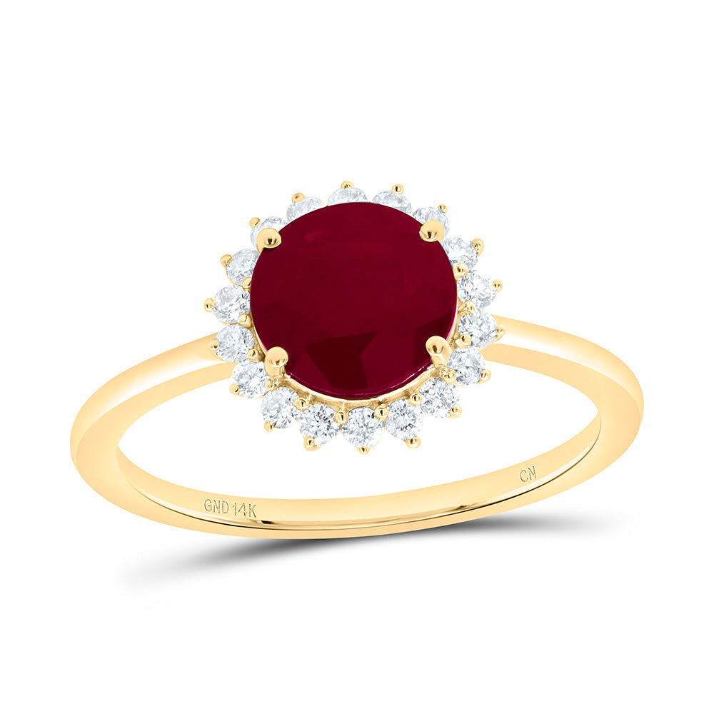 14k Gold 1/5 CTW-Natural Diamond 7MM Rd-Ru Natural Gemstone Round Ring