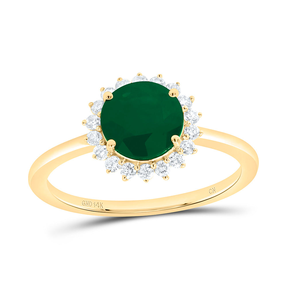 14k Gold 1/5 CTW-Natural Diamond 7MM Rd-Em Natural Gemstone Round Ring