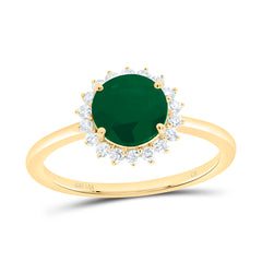 14k Gold 1/5 CTW-Natural Diamond 7MM Rd-Em Natural Gemstone Round Ring