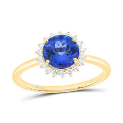 14k Gold 1/5 CTW-Natural Diamond 7MM Rd-Tan Natural Gemstone Round Ring