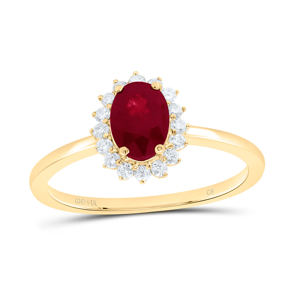 14k Gold 1/5 CTW-Natural Diamond 7X4.9MM Ov-Ru Natural Gemstone Oval Ring