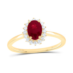 14k Gold 1/5 CTW-Natural Diamond 7X4.9MM Ov-Ru Natural Gemstone Oval Ring