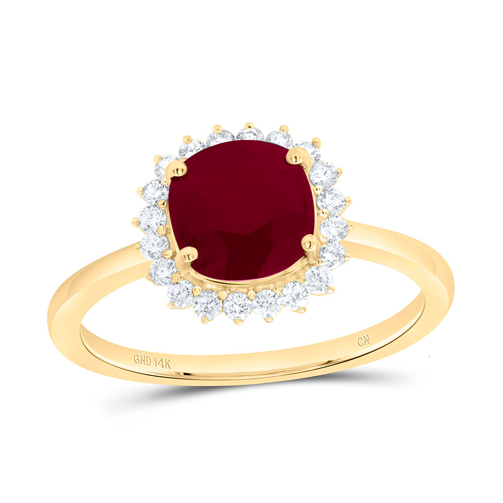 14k Gold 1/4 CTW-Natural Diamond 7MM Cu-Ru Natural Gemstone Cushion Ring
