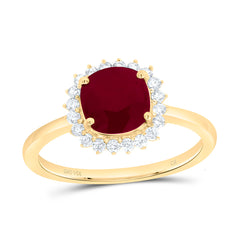 14k Gold 1/4 CTW-Natural Diamond 7MM Cu-Ru Natural Gemstone Cushion Ring