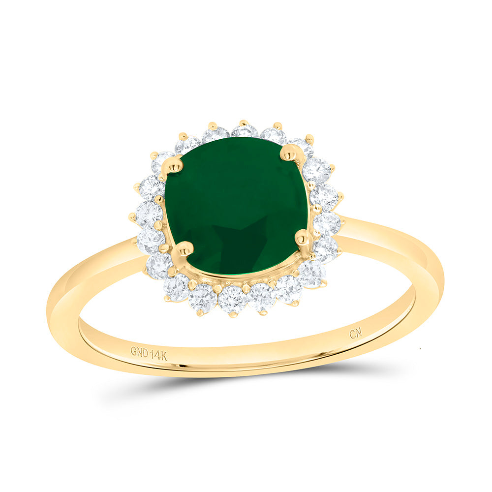 14k Gold 1/4 CTW-Natural Diamond 7MM Cu-Em Natural Gemstone Cushion Ring