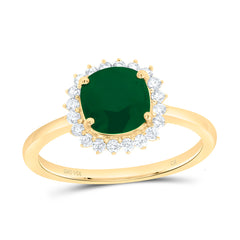 14k Gold 1/4 CTW-Natural Diamond 7MM Cu-Em Natural Gemstone Cushion Ring