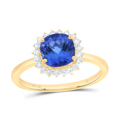 14k Gold 1/4 CTW-Natural Diamond 7MM Cu-Tan Natural Gemstone Cushion Ring