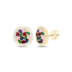 14k Gold 1/3 CTW-Natural Diamond 1 3/4 Ct-Natural Gemstone Multi Clear Sapphire Round Earring