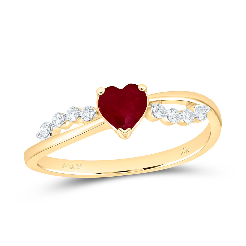 14k Gold 1/8 CTW-Natural Diamond 5MM-Ht-Ru Natural Gemstone Heart Ring