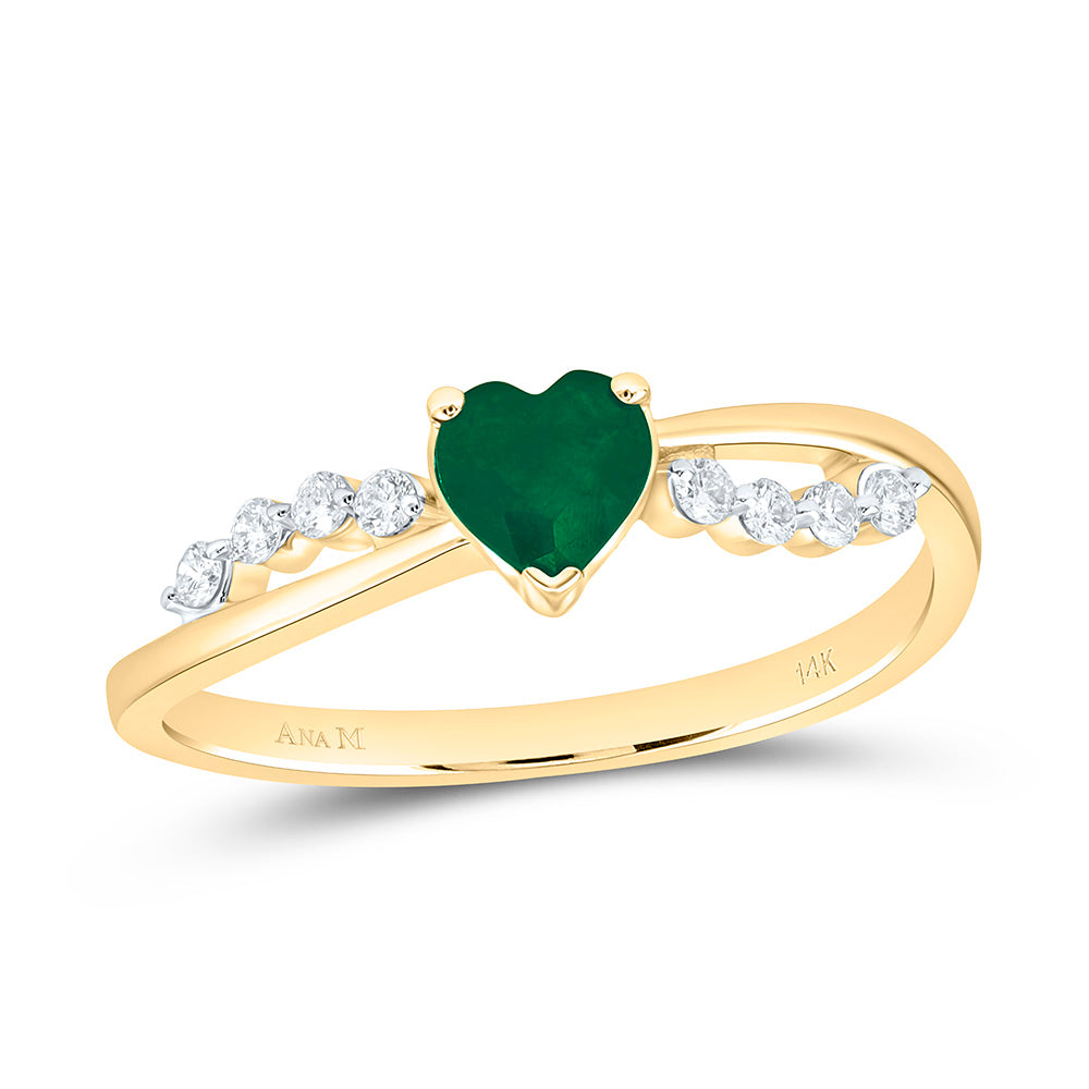 14k Gold 1/8 CTW-Natural Diamond 5MM-Ht-Em Natural Gemstone Heart Ring