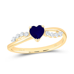 14k Gold 1/8 CTW-Natural Diamond 5MM-Ht-Bs Natural Gemstone Heart Ring