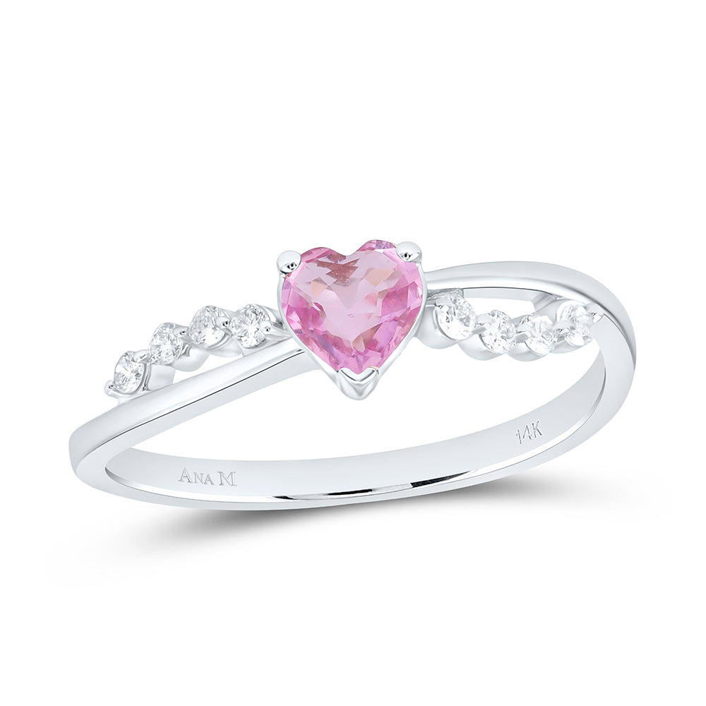 14k Gold 1/8 CTW-Natural Diamond 5MM-Ht-Pi Sapp Natural Gemstone Heart Ring