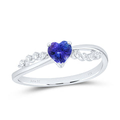 14k Gold 1/8 CTW-Natural Diamond 5MM-Ht-Tanznite, Natural Gemstone Heart Ring