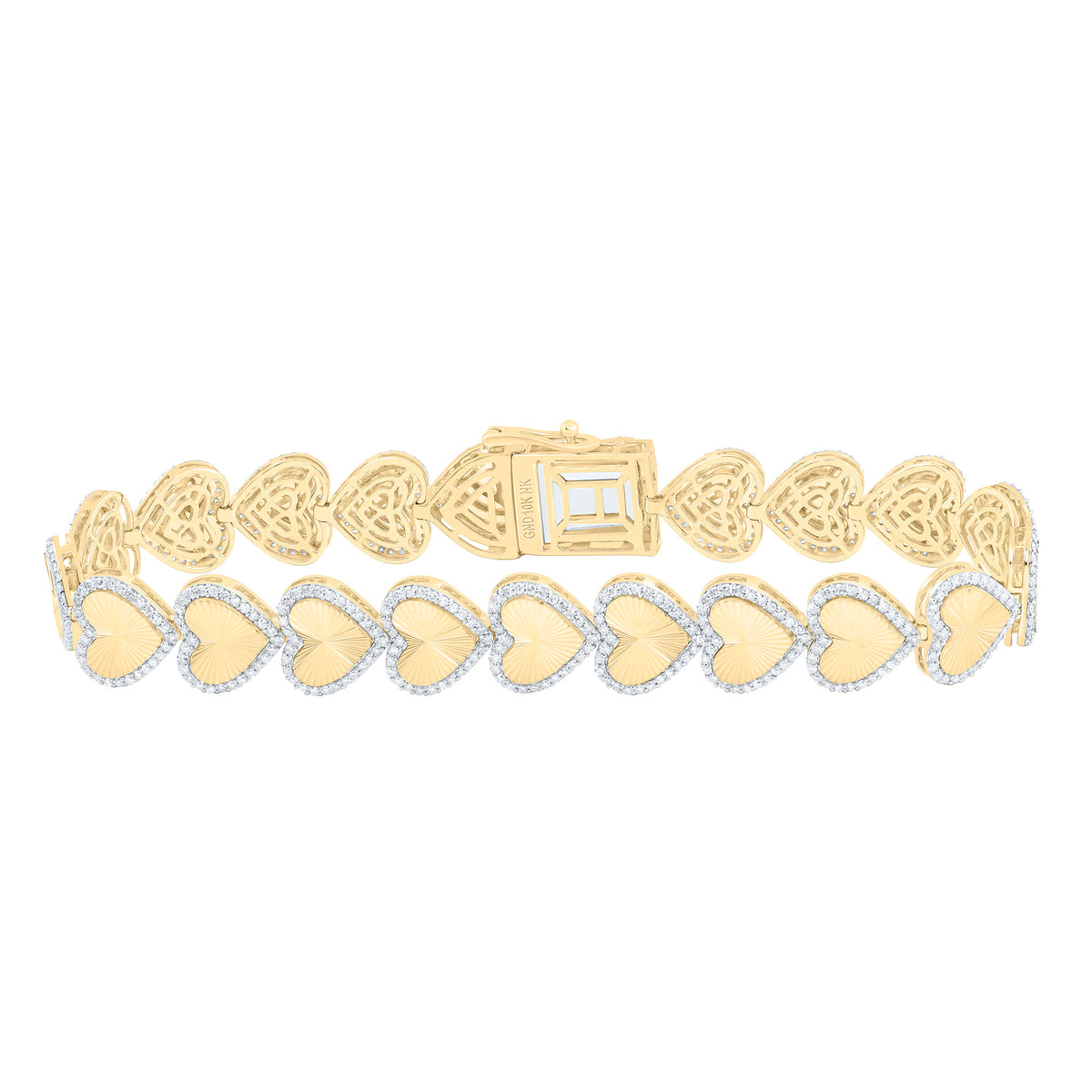 10k Gold 2 1/4 CTW-Natural Diamond Fashion Heart Bracelet ( 8 Inch )