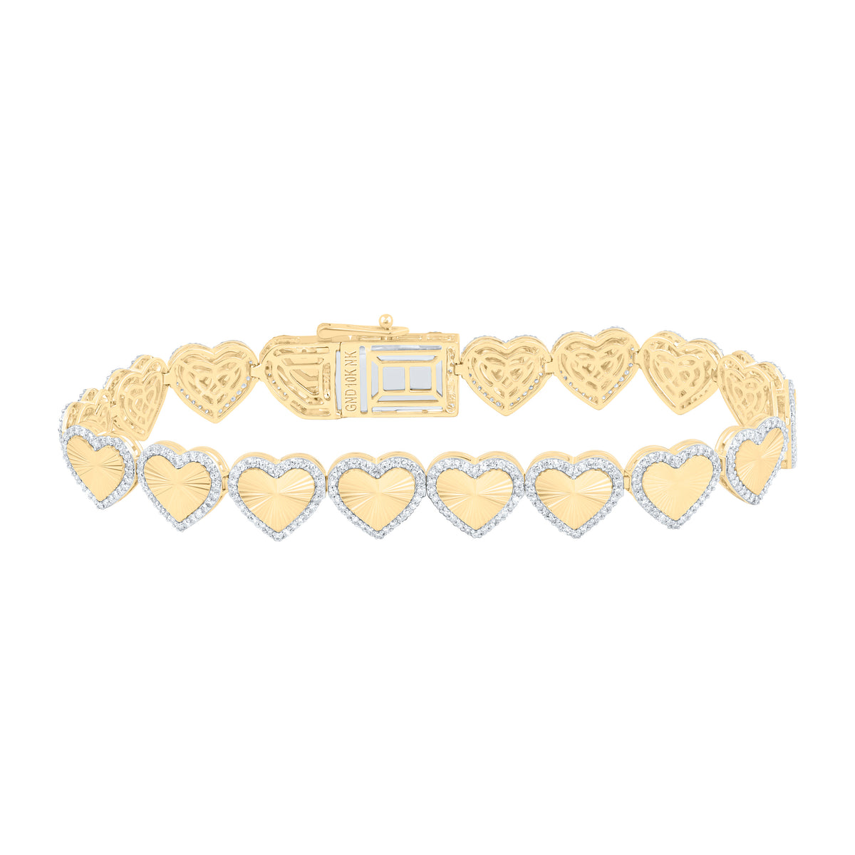 10k Gold 1 7/8 CTW-Natural Diamond Fashion Heart Bracelet ( 8 Inch )