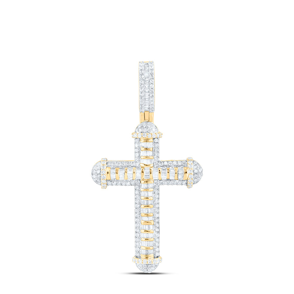 10k Gold 3/4 CTW-Natural Diamond Cross Mens Charm