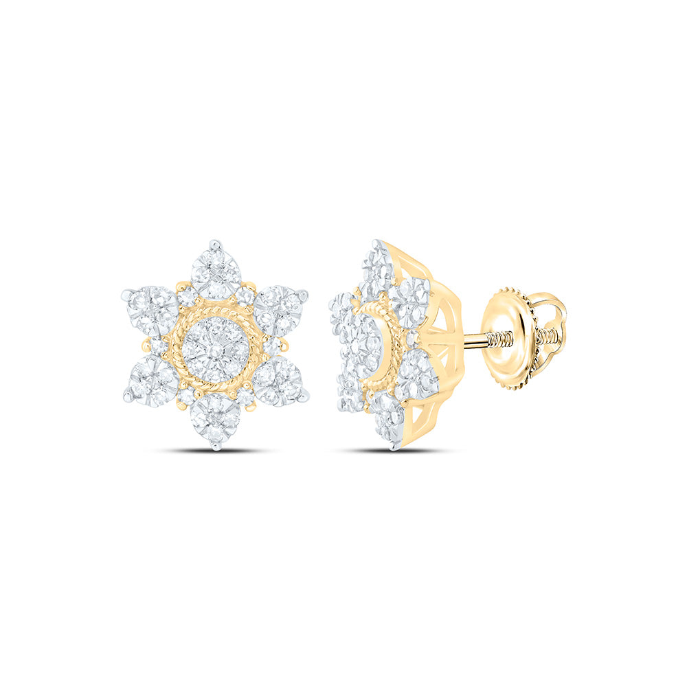 10k Gold 1/3 CTW-Natural Diamond Fashion Flower Earring
