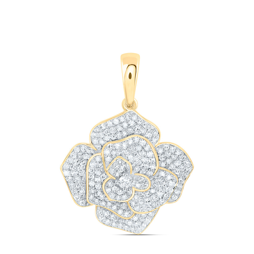 10k Gold 3/4 CTW-Natural Diamond Fashion Flower Pendant